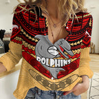 Custom Dolphins Rugby Women Casual Shirt Polynesian and Aboriginal Vibe LT9