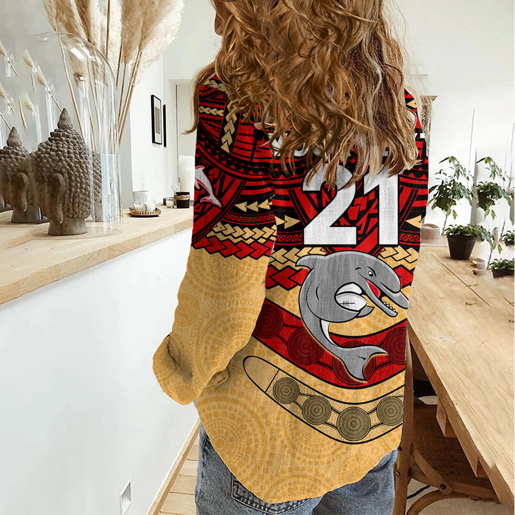 Custom Dolphins Rugby Women Casual Shirt Polynesian and Aboriginal Vibe LT9