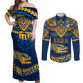 eels-rugby-couples-matching-off-shoulder-maxi-dress-and-long-sleeve-button-shirts-polynesian-and-aboriginal-vibe