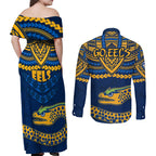 eels-rugby-couples-matching-off-shoulder-maxi-dress-and-long-sleeve-button-shirts-polynesian-and-aboriginal-vibe