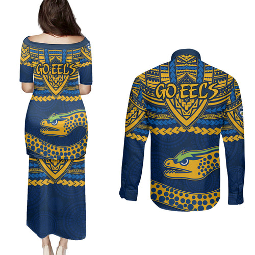 eels-rugby-couples-matching-puletasi-dress-and-long-sleeve-button-shirts-polynesian-and-aboriginal-vibe