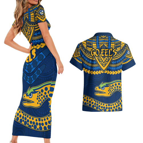 eels-rugby-couples-matching-short-sleeve-bodycon-dress-and-hawaiian-shirt-polynesian-and-aboriginal-vibe