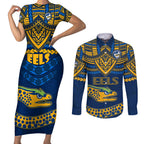 eels-rugby-couples-matching-short-sleeve-bodycon-dress-and-long-sleeve-button-shirts-polynesian-and-aboriginal-vibe
