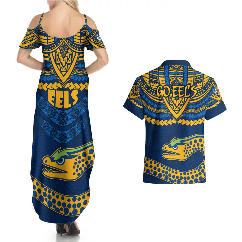 eels-rugby-couples-matching-summer-maxi-dress-and-hawaiian-shirt-polynesian-and-aboriginal-vibe