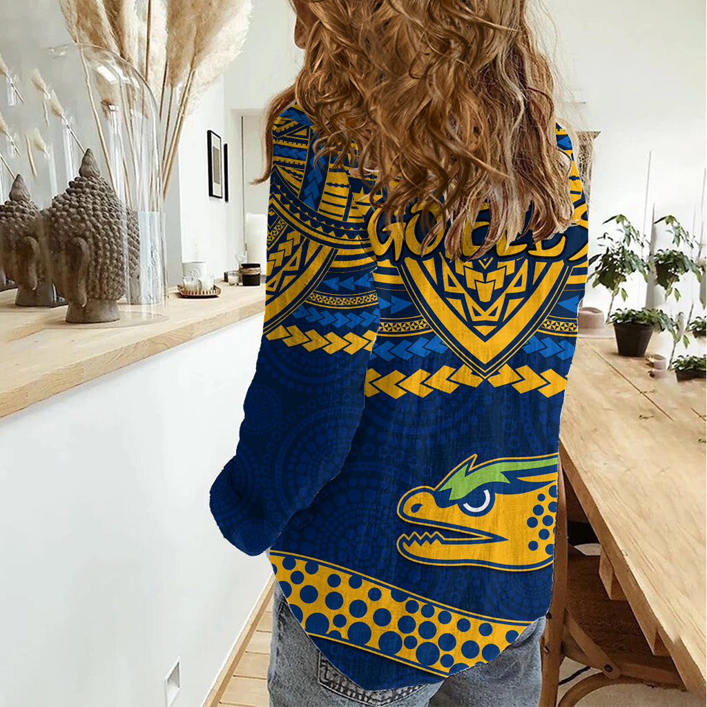 Eels Rugby Women Casual Shirt Polynesian and Aboriginal Vibe LT9