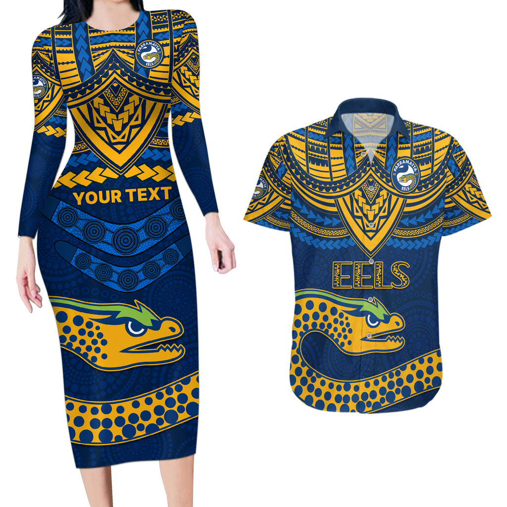custom-eels-rugby-couples-matching-long-sleeve-bodycon-dress-and-hawaiian-shirt-polynesian-and-aboriginal-vibe