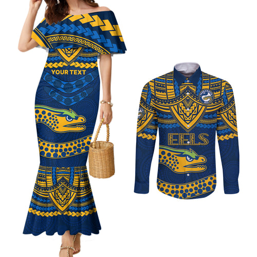 custom-eels-rugby-couples-matching-mermaid-dress-and-long-sleeve-button-shirts-polynesian-and-aboriginal-vibe