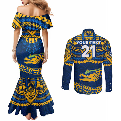 custom-eels-rugby-couples-matching-mermaid-dress-and-long-sleeve-button-shirts-polynesian-and-aboriginal-vibe