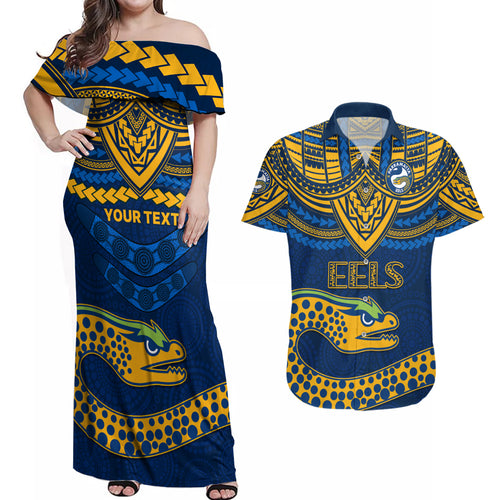 custom-eels-rugby-couples-matching-off-shoulder-maxi-dress-and-hawaiian-shirt-polynesian-and-aboriginal-vibe