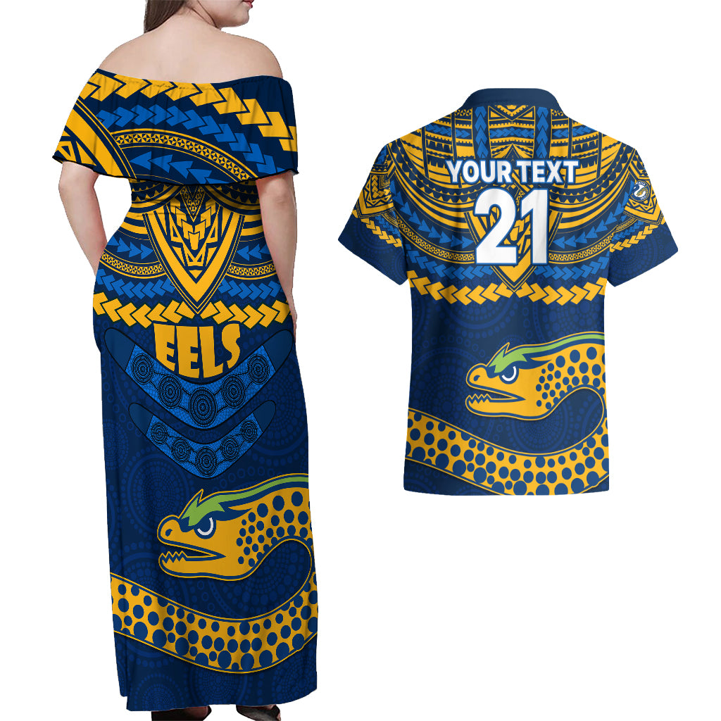 custom-eels-rugby-couples-matching-off-shoulder-maxi-dress-and-hawaiian-shirt-polynesian-and-aboriginal-vibe