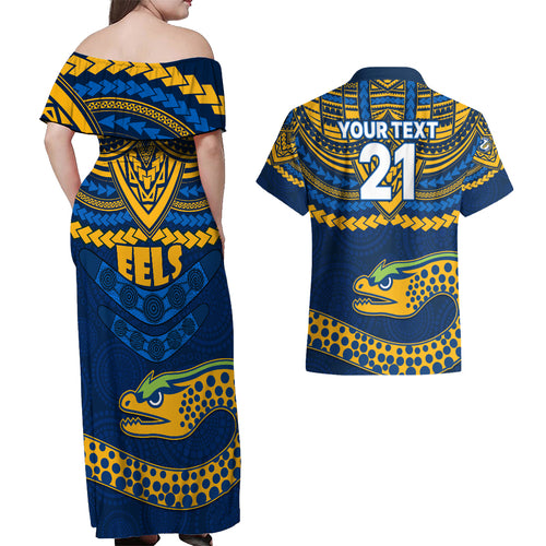 custom-eels-rugby-couples-matching-off-shoulder-maxi-dress-and-hawaiian-shirt-polynesian-and-aboriginal-vibe