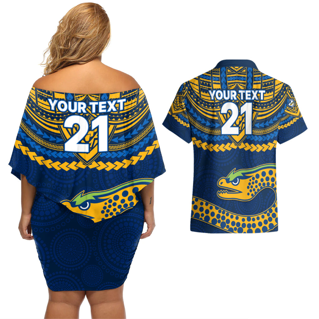 custom-eels-rugby-couples-matching-off-shoulder-short-dress-and-hawaiian-shirt-polynesian-and-aboriginal-vibe