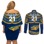 custom-eels-rugby-couples-matching-off-shoulder-short-dress-and-long-sleeve-button-shirts-polynesian-and-aboriginal-vibe