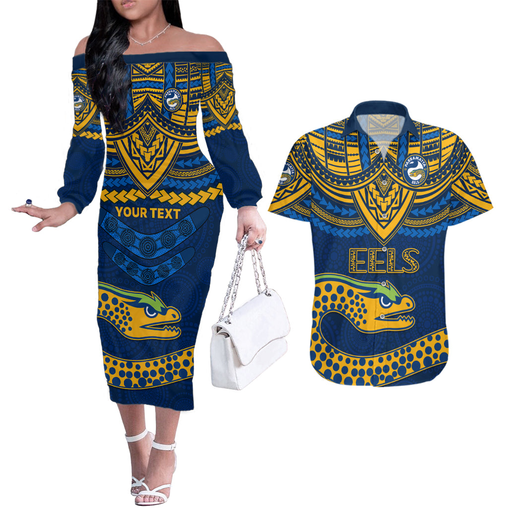 custom-eels-rugby-couples-matching-off-the-shoulder-long-sleeve-dress-and-hawaiian-shirt-polynesian-and-aboriginal-vibe