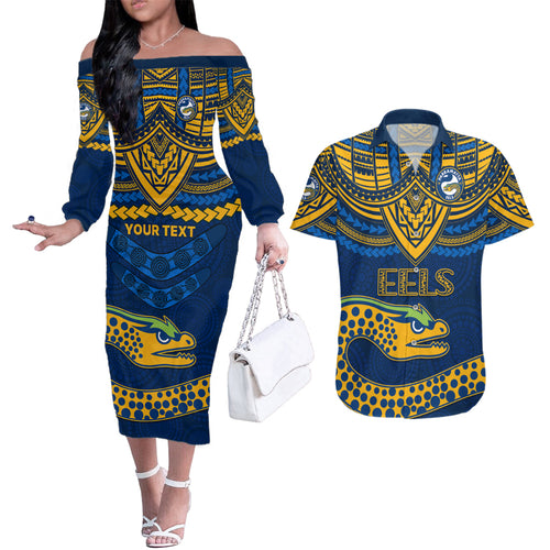 custom-eels-rugby-couples-matching-off-the-shoulder-long-sleeve-dress-and-hawaiian-shirt-polynesian-and-aboriginal-vibe