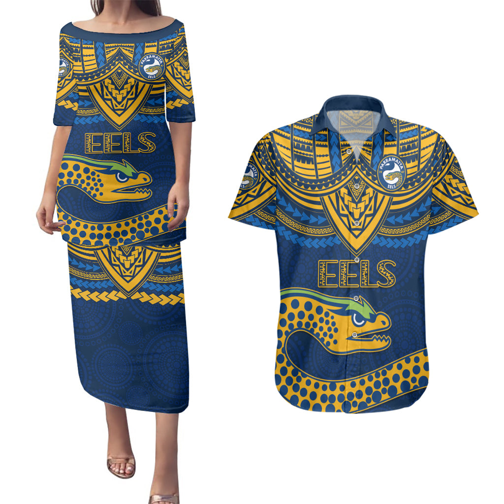 custom-eels-rugby-couples-matching-puletasi-dress-and-hawaiian-shirt-polynesian-and-aboriginal-vibe