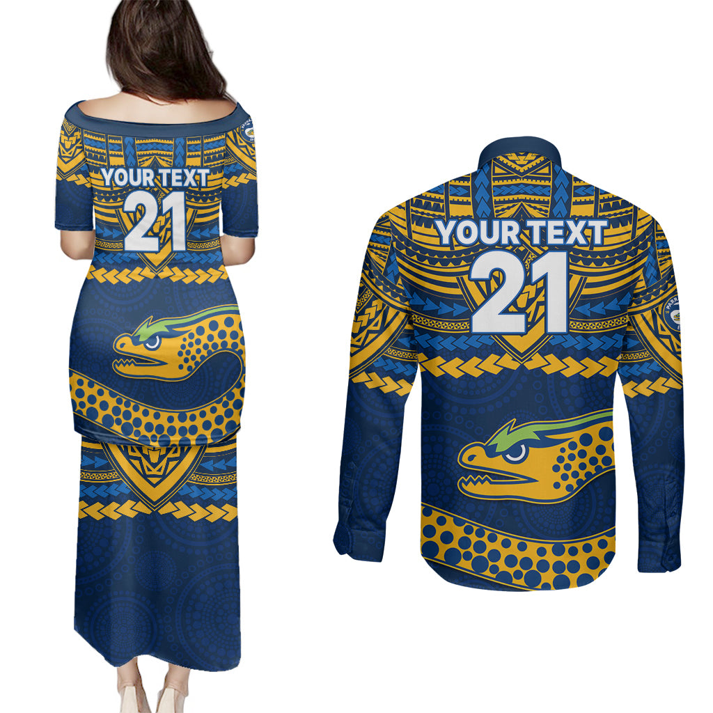 custom-eels-rugby-couples-matching-puletasi-dress-and-long-sleeve-button-shirts-polynesian-and-aboriginal-vibe