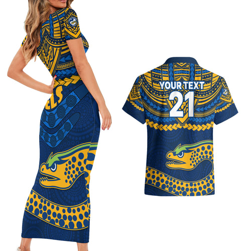 custom-eels-rugby-couples-matching-short-sleeve-bodycon-dress-and-hawaiian-shirt-polynesian-and-aboriginal-vibe