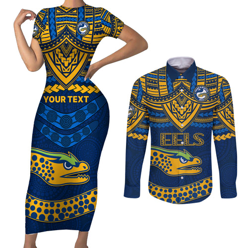 custom-eels-rugby-couples-matching-short-sleeve-bodycon-dress-and-long-sleeve-button-shirts-polynesian-and-aboriginal-vibe