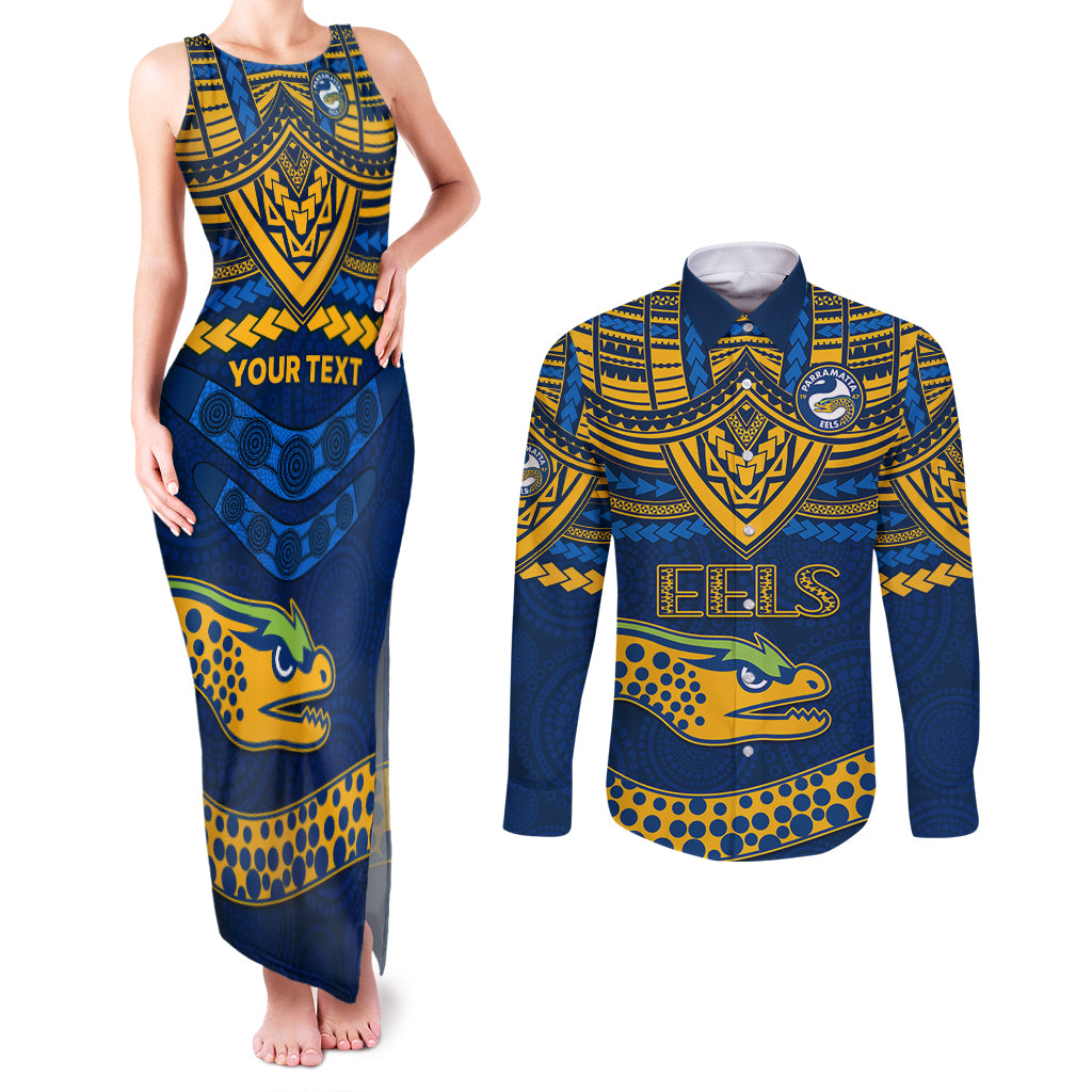 custom-eels-rugby-couples-matching-tank-maxi-dress-and-long-sleeve-button-shirts-polynesian-and-aboriginal-vibe