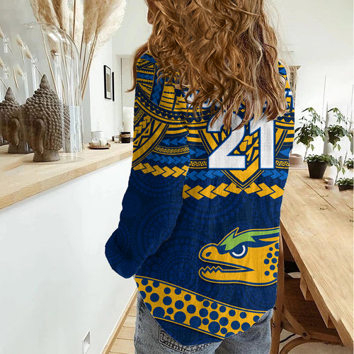 Custom Eels Rugby Women Casual Shirt Polynesian and Aboriginal Vibe LT9