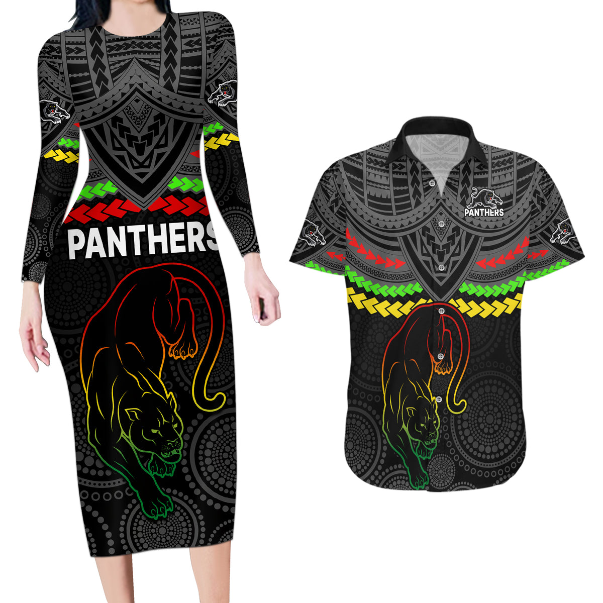 panthers-rugby-couples-matching-long-sleeve-bodycon-dress-and-hawaiian-shirt-polynesian-and-aboriginal-vibe