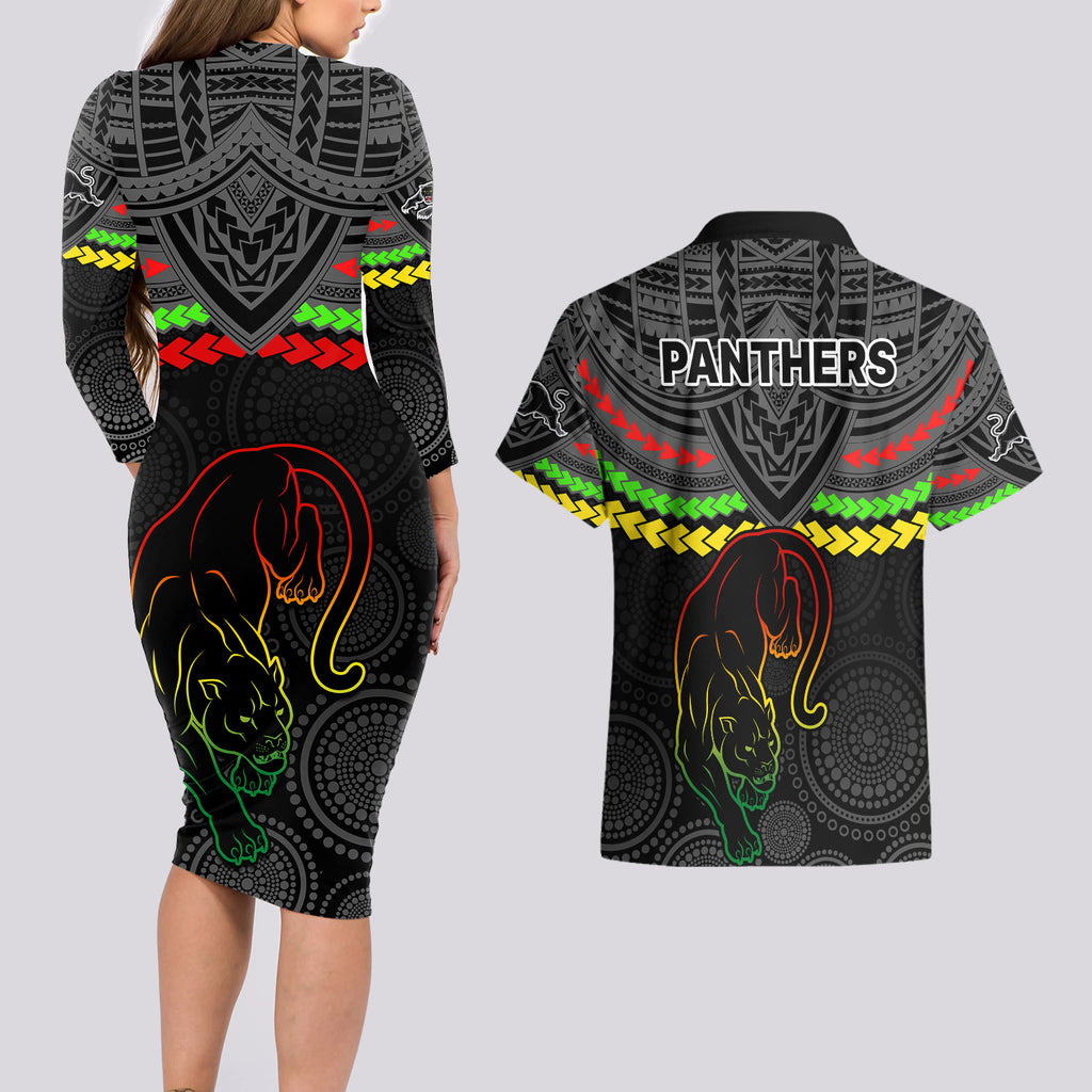 panthers-rugby-couples-matching-long-sleeve-bodycon-dress-and-hawaiian-shirt-polynesian-and-aboriginal-vibe