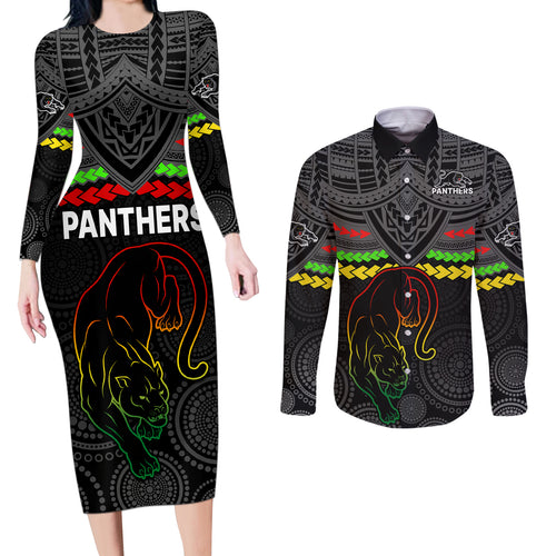 panthers-rugby-couples-matching-long-sleeve-bodycon-dress-and-long-sleeve-button-shirts-polynesian-and-aboriginal-vibe