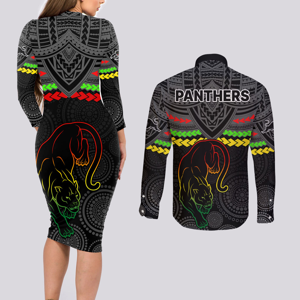 panthers-rugby-couples-matching-long-sleeve-bodycon-dress-and-long-sleeve-button-shirts-polynesian-and-aboriginal-vibe