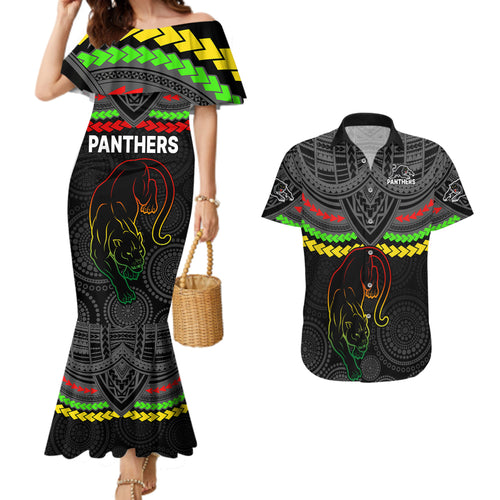 panthers-rugby-couples-matching-mermaid-dress-and-hawaiian-shirt-polynesian-and-aboriginal-vibe