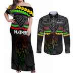 panthers-rugby-couples-matching-off-shoulder-maxi-dress-and-long-sleeve-button-shirts-polynesian-and-aboriginal-vibe