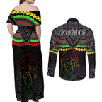 panthers-rugby-couples-matching-off-shoulder-maxi-dress-and-long-sleeve-button-shirts-polynesian-and-aboriginal-vibe
