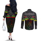 panthers-rugby-couples-matching-off-the-shoulder-long-sleeve-dress-and-long-sleeve-button-shirts-polynesian-and-aboriginal-vibe