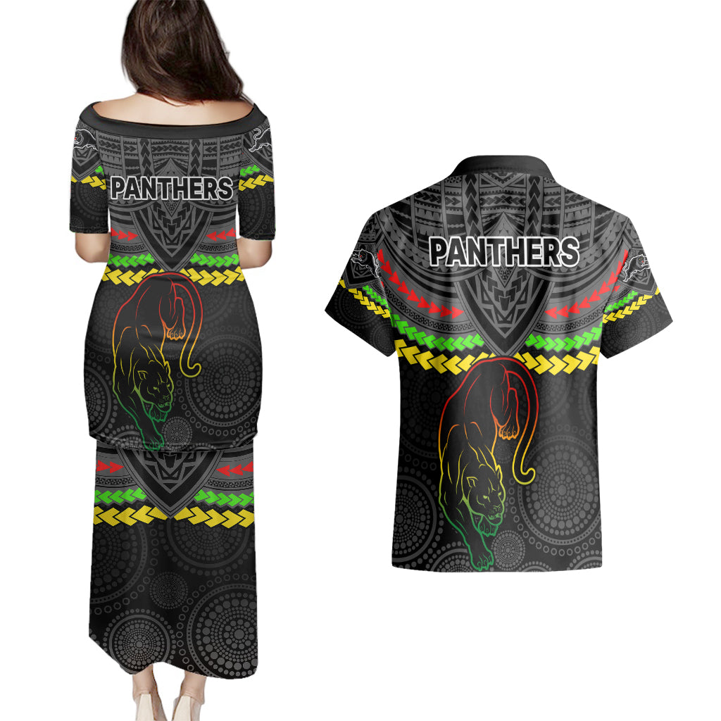 panthers-rugby-couples-matching-puletasi-dress-and-hawaiian-shirt-polynesian-and-aboriginal-vibe