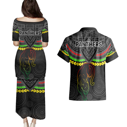 panthers-rugby-couples-matching-puletasi-dress-and-hawaiian-shirt-polynesian-and-aboriginal-vibe