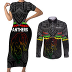 panthers-rugby-couples-matching-short-sleeve-bodycon-dress-and-long-sleeve-button-shirts-polynesian-and-aboriginal-vibe