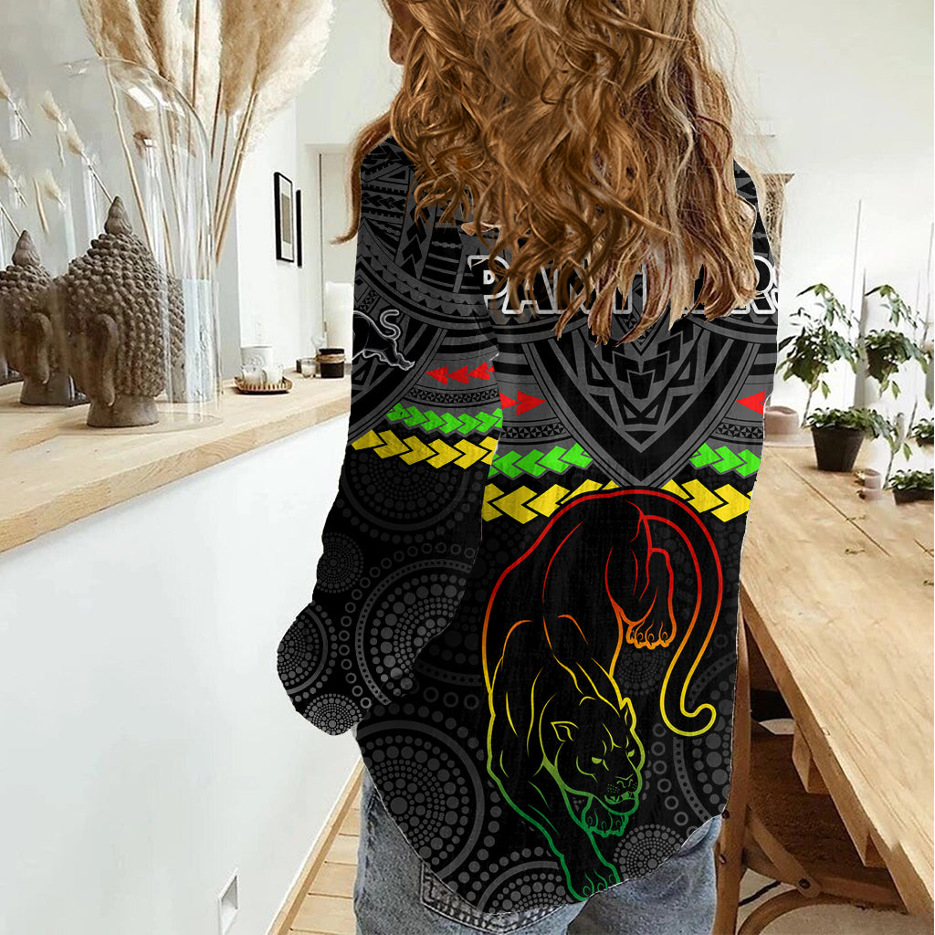 Panthers Rugby Women Casual Shirt Polynesian and Aboriginal Vibe LT9