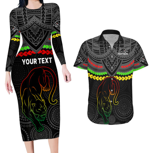 custom-panthers-rugby-couples-matching-long-sleeve-bodycon-dress-and-hawaiian-shirt-polynesian-and-aboriginal-vibe