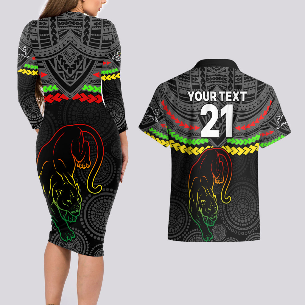 custom-panthers-rugby-couples-matching-long-sleeve-bodycon-dress-and-hawaiian-shirt-polynesian-and-aboriginal-vibe