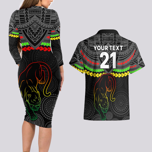 custom-panthers-rugby-couples-matching-long-sleeve-bodycon-dress-and-hawaiian-shirt-polynesian-and-aboriginal-vibe
