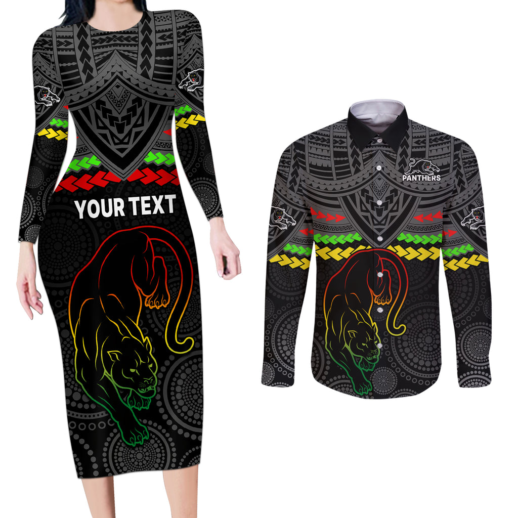 custom-panthers-rugby-couples-matching-long-sleeve-bodycon-dress-and-long-sleeve-button-shirts-polynesian-and-aboriginal-vibe