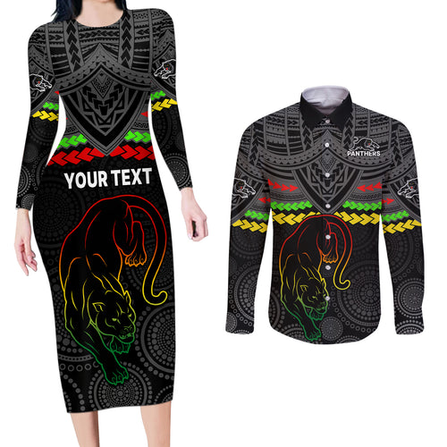 custom-panthers-rugby-couples-matching-long-sleeve-bodycon-dress-and-long-sleeve-button-shirts-polynesian-and-aboriginal-vibe