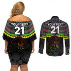 custom-panthers-rugby-couples-matching-off-shoulder-short-dress-and-long-sleeve-button-shirts-polynesian-and-aboriginal-vibe