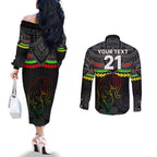 custom-panthers-rugby-couples-matching-off-the-shoulder-long-sleeve-dress-and-long-sleeve-button-shirts-polynesian-and-aboriginal-vibe