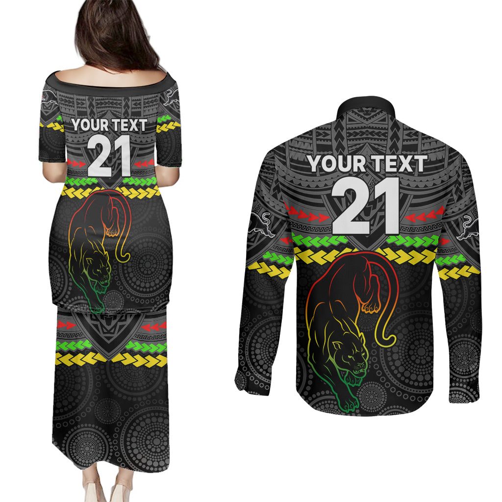 custom-panthers-rugby-couples-matching-puletasi-dress-and-long-sleeve-button-shirts-polynesian-and-aboriginal-vibe