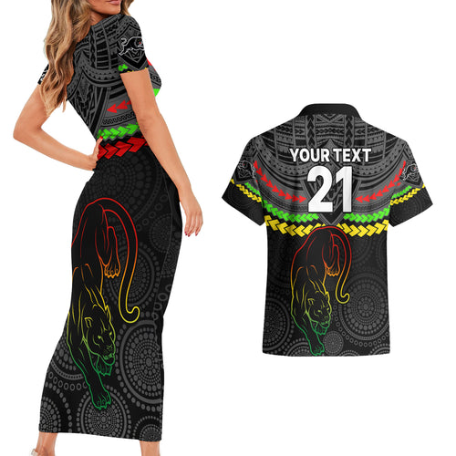 custom-panthers-rugby-couples-matching-short-sleeve-bodycon-dress-and-hawaiian-shirt-polynesian-and-aboriginal-vibe