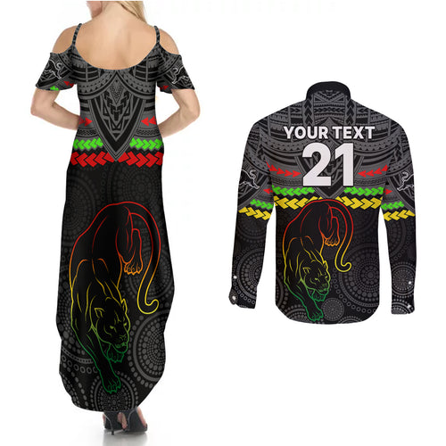 custom-panthers-rugby-couples-matching-summer-maxi-dress-and-long-sleeve-button-shirts-polynesian-and-aboriginal-vibe