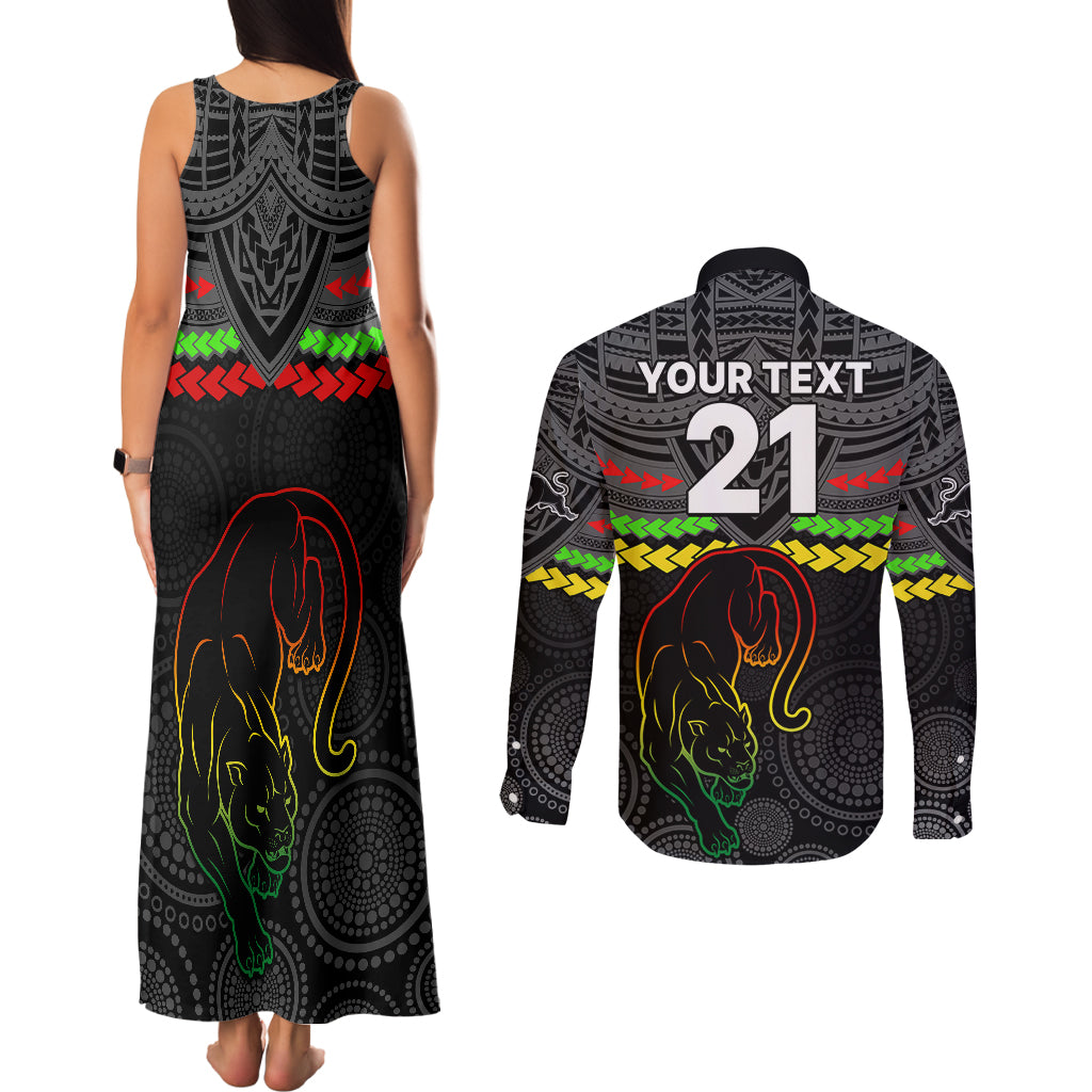 custom-panthers-rugby-couples-matching-tank-maxi-dress-and-long-sleeve-button-shirts-polynesian-and-aboriginal-vibe