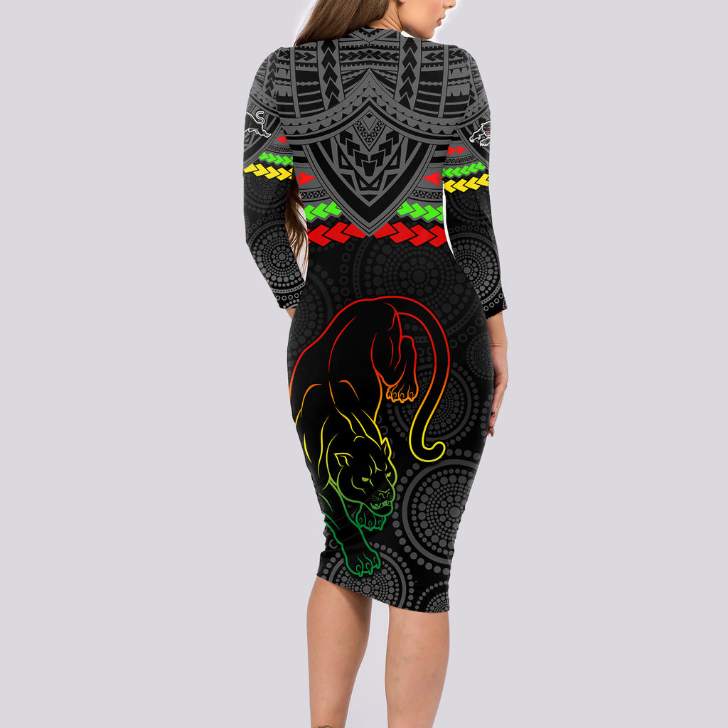 custom-panthers-rugby-long-sleeve-bodycon-dress-polynesian-and-aboriginal-vibe