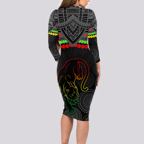 custom-panthers-rugby-long-sleeve-bodycon-dress-polynesian-and-aboriginal-vibe